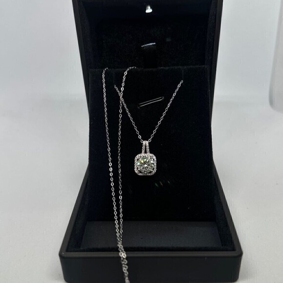 GRA Moissanite Diamond Necklace 2 Ct Pendant Chain Fine Jewelry Halo - Picture 9 of 12